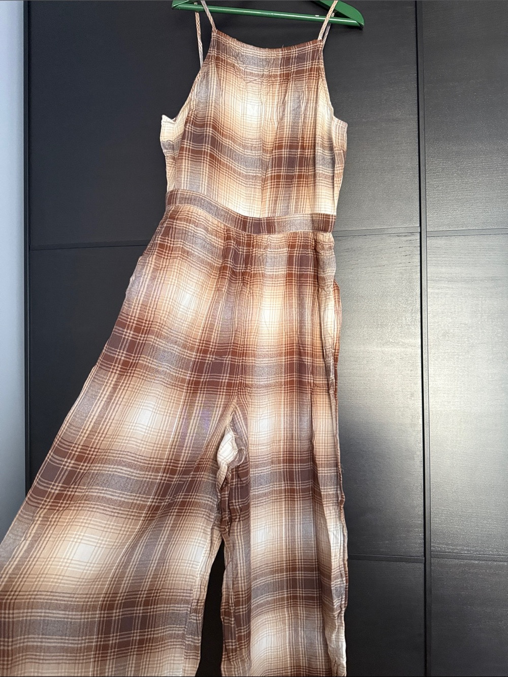 American Eagle Outfitters Brown Plaid Sleeveless Jumpsuit